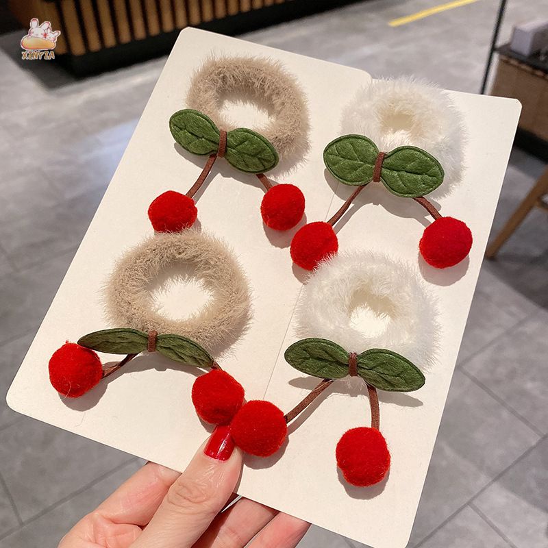 🍒🍒2024 ยางรัดผม นุ่มมิ่ม ขนปุกปุยนุ่มนิม เชอร์รี่ ลายน่ารัก สไตล์เกาหลี 【XINYIA】