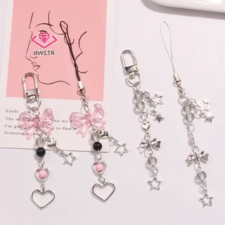 HWETR Goth Y2K โทรศัพท์ Charm Bow Heart Star พวงกุญแจจี้กระเป๋าโทรศัพท์น่ารักอุปกรณ์เสริมสําหรับสาวผู้หญิงเครื่องประดับใหม่