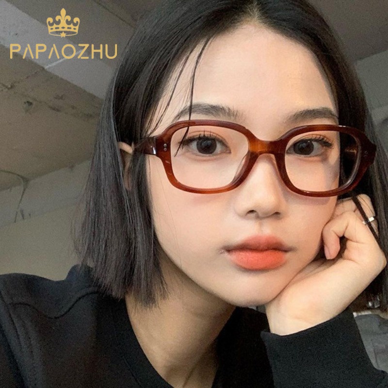 Papaozhu Chic Blue Light Blocking เลนส ์ สีน ้ ําตาลแคบสี ่ เหลี ่ ยมผืนผ ้ าแว ่ นตาสําหรับผู ้ หญิงผู ้ ชายแฟชั ่ นแว ่ นตาป ้ องกันรังสีแว ่ นตา