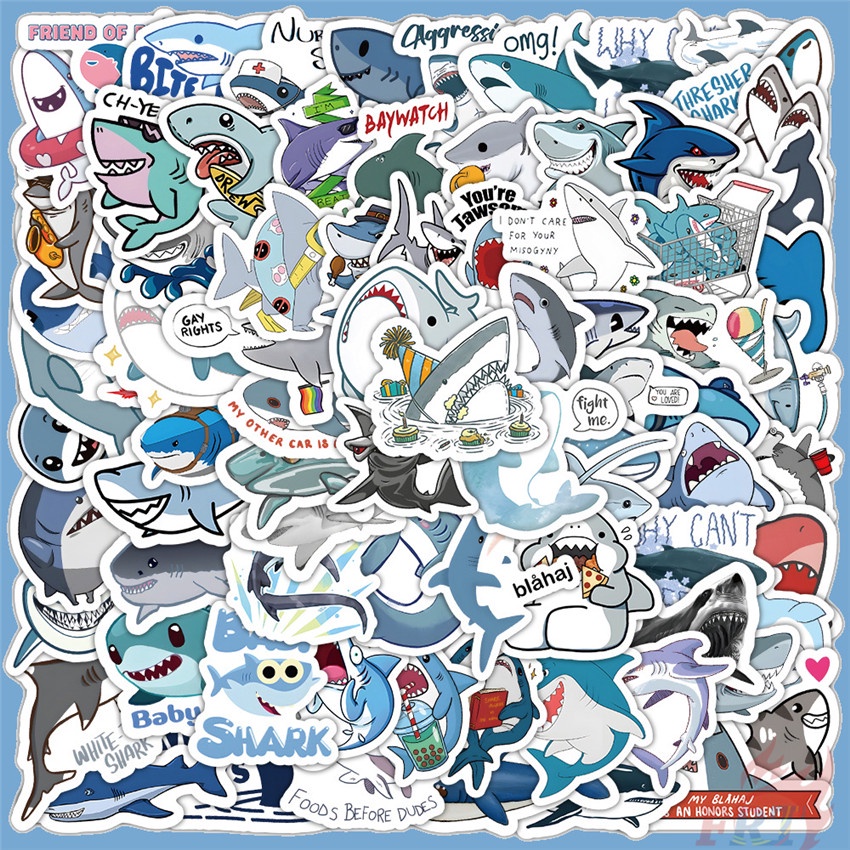 100Pcs/Set ❉ Q Funny Shark Mini Kids Reward Stickers ❉ DIY Waterproof Fashion Doodle Decals Stickers