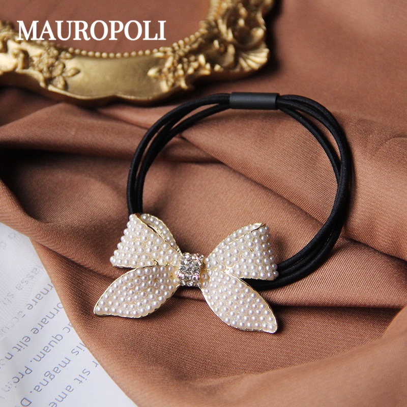 Mauropoli [คลังสินค้าพร้อม] สไตล์ใหม่เวอร์ชั่นเกาหลี Rhinestone Micro-Diamond Bow กิ๊บติดผมเกาหลีแหวนผมหญิงผูกผมยางรัดซองหนังผมหางม้า