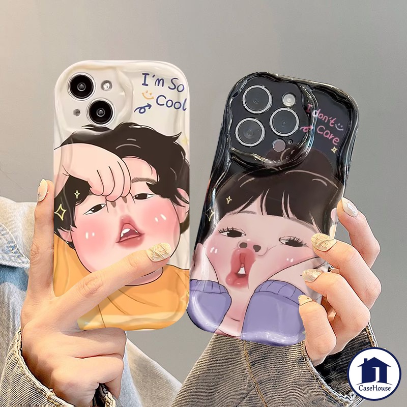 ส่งจากไทย น่ารักน่าหยิก คู่ สาว เด็กผู้ชาย กรณีอ่อน เข้ากันได้กับ iPhone 11 15 14 12 13 Pro Max 7 8 Plus XR X XS Max