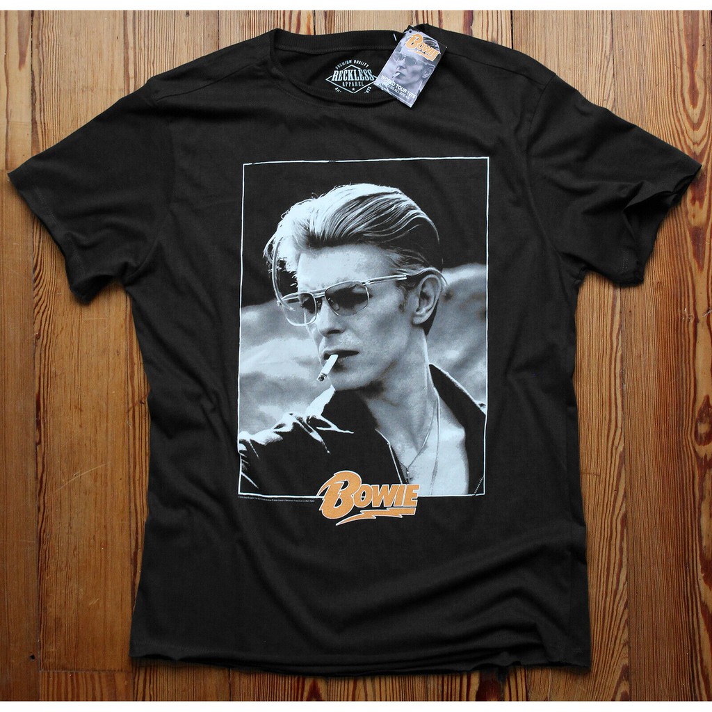 พร้อมส่ง เสื้อยืดแขนสั้นลําลอง พิมพ์ลาย David Bowie Smoking สีเทา สไตล์วินเทจ พลัสไซซ์ สําหรับออกกําลังกาย