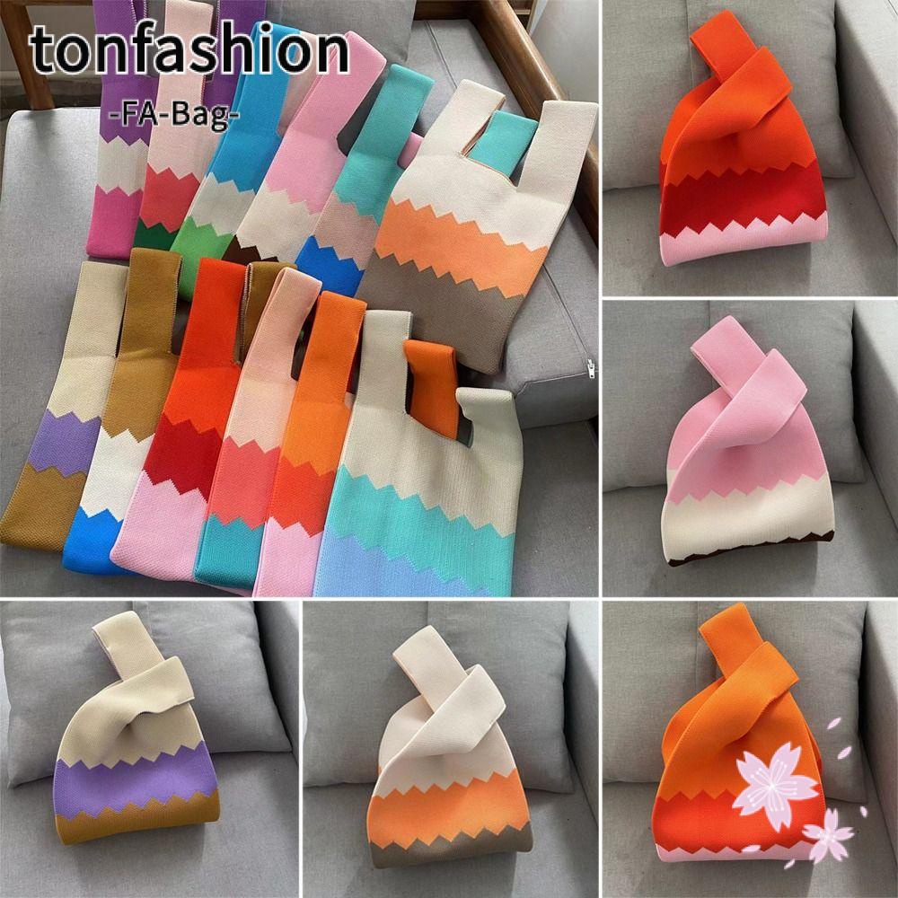 Tonfashion กระเป๋าถือ กระเป๋าโท้ท ถักนิตติ้ง แฮนด์เมด ขนาดใหญ่ จุของได้เยอะ นํากลับมาใช้ใหม่ได้ สําหรับผู้หญิง