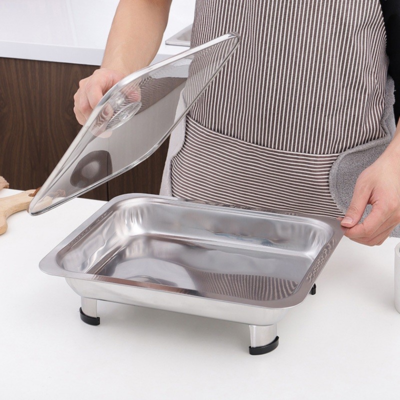 ถาดใส่อาหาร ถาดอาหารบุฟเฟ่ต์ Stainless steel dining stove พร้อมฝาปิดกระจกใสและฝาสเตนเลส ใช้สำหรับในบ้านและร้านอาหาร แข็ง