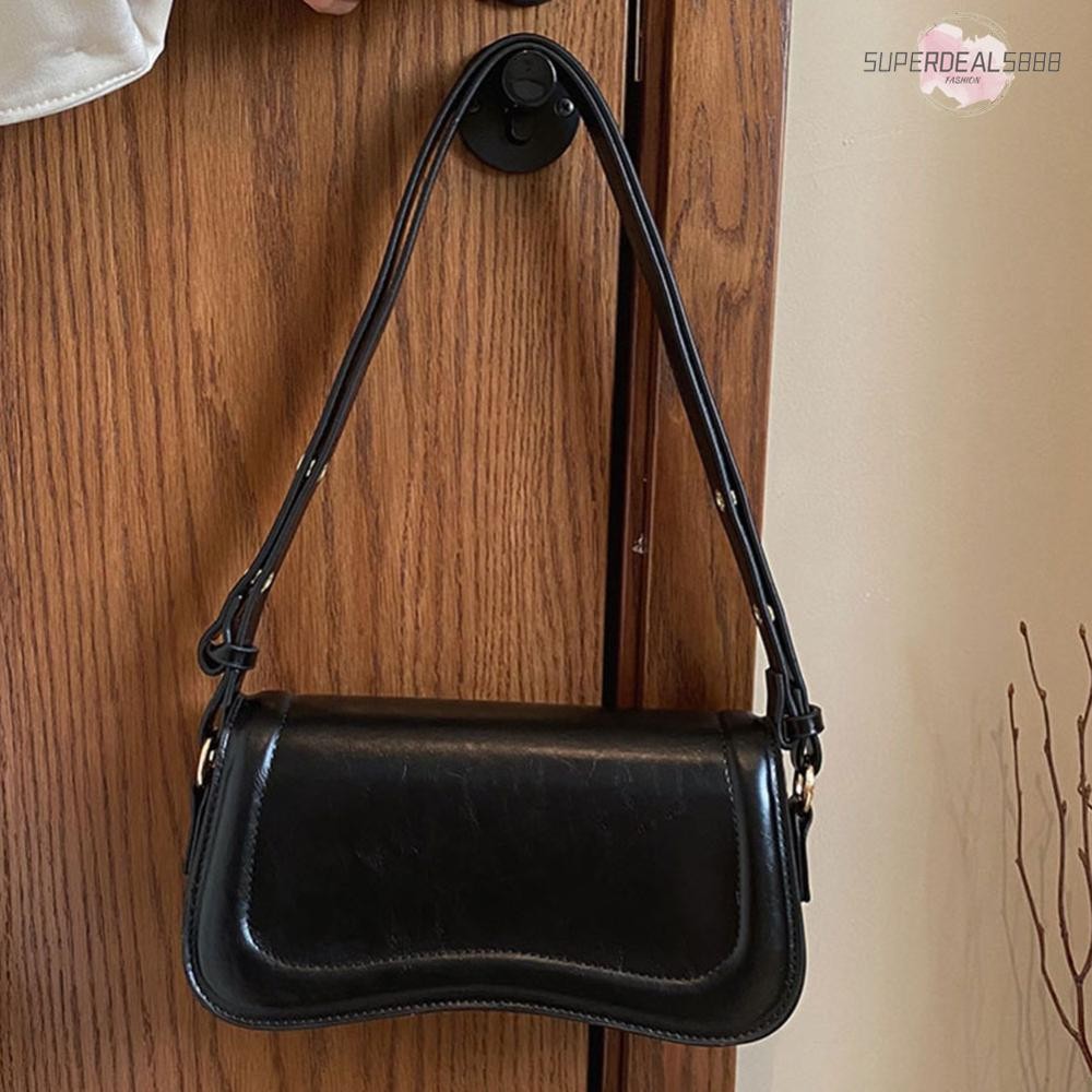 Retro สีทึบ PU หนังไหล่กระเป๋าผู้หญิงกระเป๋าถือแฟชั่น Casual Hobos & Purses Lxuury Designer Casual Satchel Bag [SuperDeals888.th]