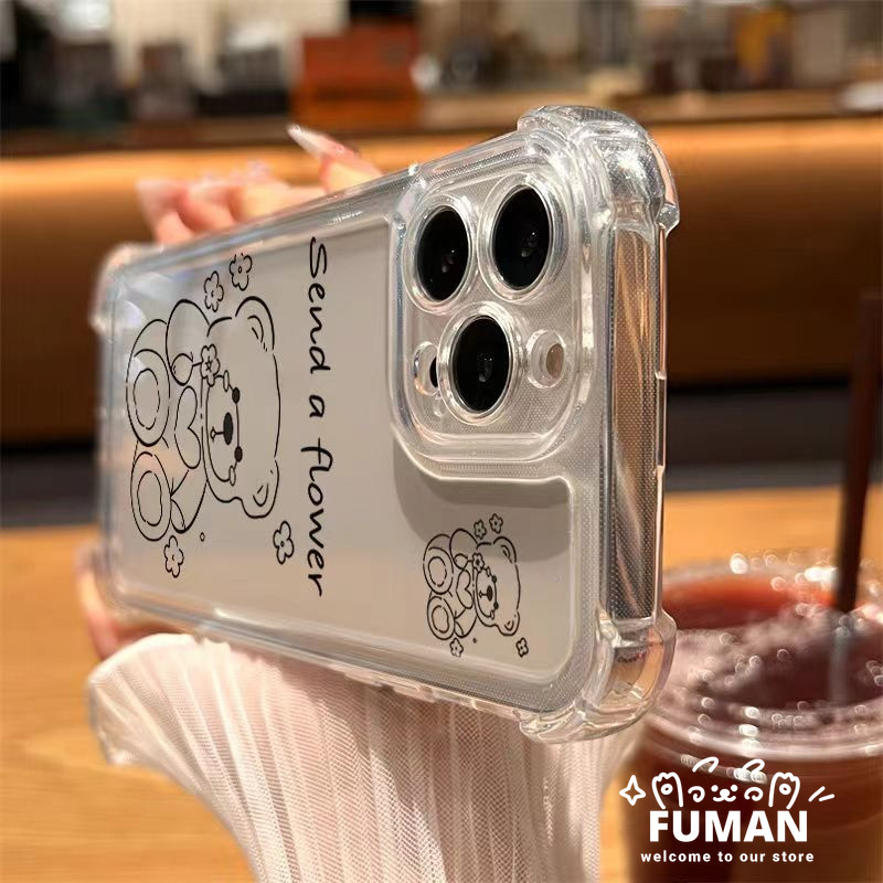 การ์ตูนดอกไม้หมีสําหรับ Huawei Pura 70 Pro Pro + Ultra P60 ART Nova 12i 11i 10 SE Y72 Y61 Y62 Plus Y