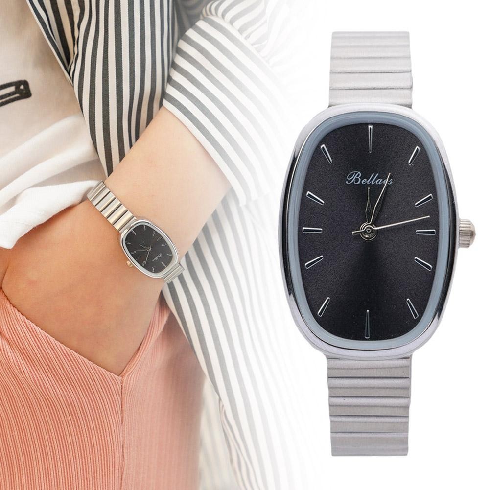 นาฬิกา Niche Design รูปไข่ Retro ขนาดเล็กนาฬิกาอารมณ์เรียบง่ายเหล็กสุภาพสตรีเข็มขัดนาฬิกาสี 5 O9W8