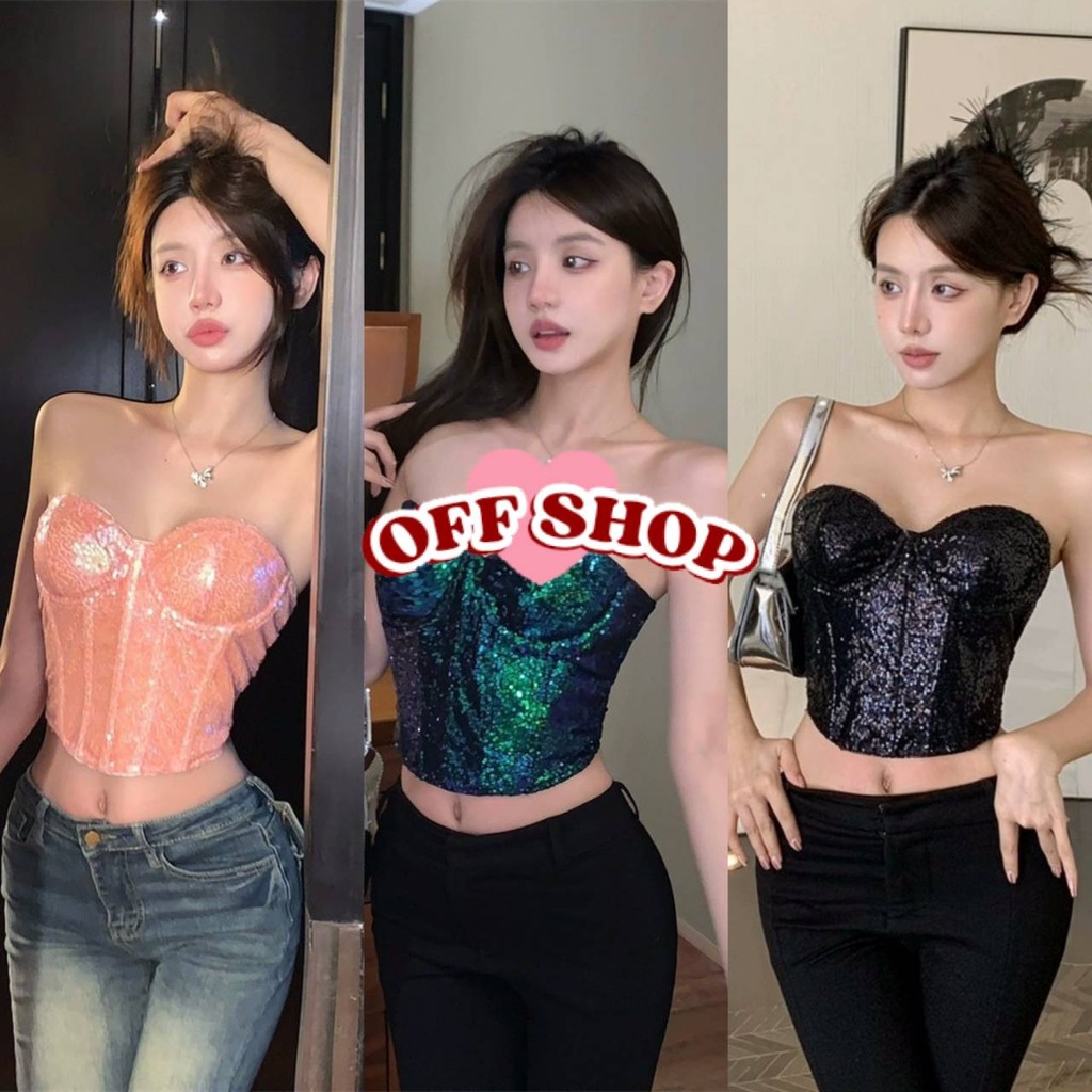 OFF SHOP เสื้อเกาะอก ใส่สบายมาก สีสดใส มีฟองน้ำยืดตามตัว -FY1128