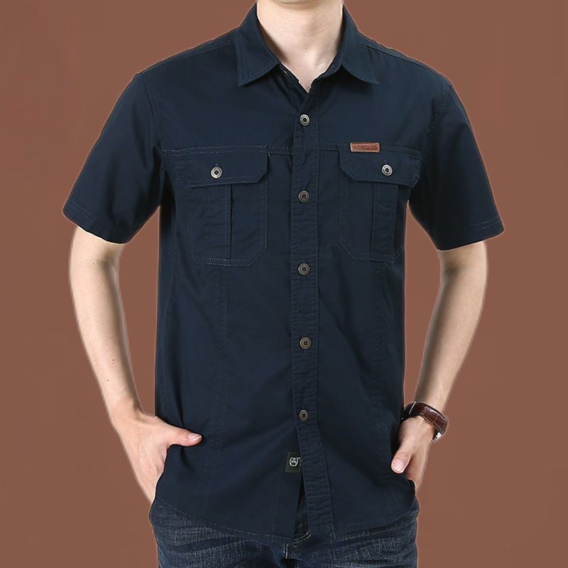 เอร์เชนชิ เสื้อเชิ้ตแขนสั้นผู้ชายฤดูร้อนมีกระเป๋าและคอปกกระดุม ราคา ถูกที่สุด ดีลบีเคเค แกลเลอรีภาพที่ 7