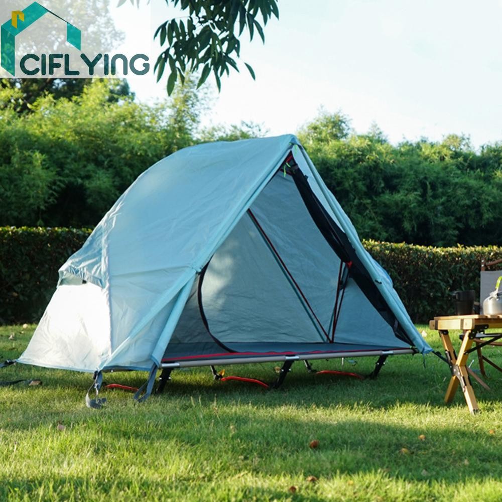 แคมป์ปิ้งเต็นท์พับคนเดียวกลางแจ้งปิดเต็นท์พื้นดินสําหรับการเดินป่าท่องเที่ยว [บิน.ไทย]