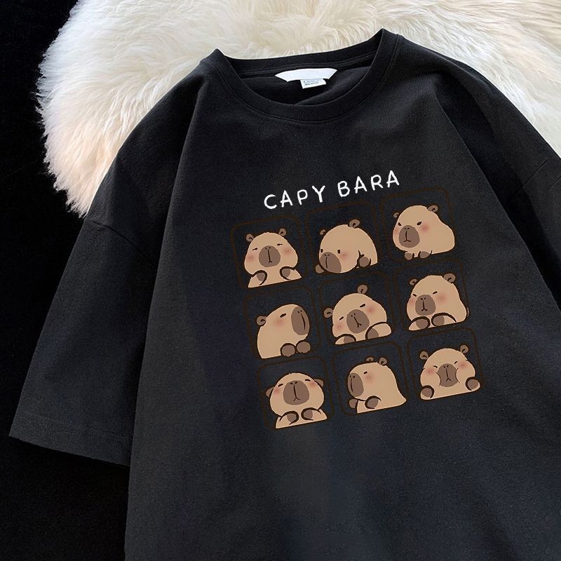 【ส่งจากไทย】 เสื้อยืดคอกลม ลายคาปิบาลา เหมาะสำหรับทั้งชายและหญิง เหมาะกับวัยรุ่น