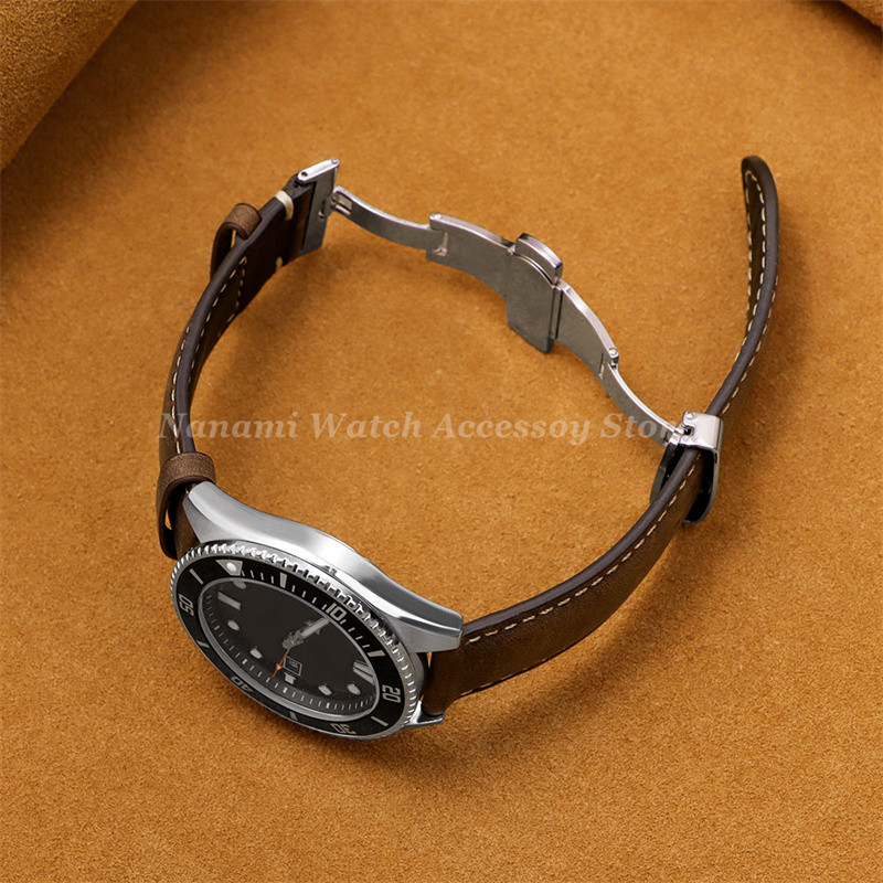 Retro Cowhide Quick Release สายนาฬิกา 14 มม.16 มม.18 มม.20 มม.22 มม.24 มม.หนังแท้หัวเข็มขัดผีเสื้อ Watchband ผู้ชายผู้หญิงธุรกิจสร้อยข้อมือเข็มขัด