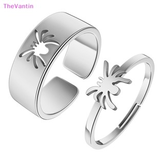 Thevantin แหวนสเตนเลส รูปแมงมุม แบบเปิด ปรับได้ สําหรับคู่รัก ของขวัญวันวาเลน 1 คู่