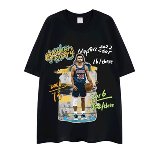 เสื้อยืดแขนสั้นลําลอง ทรงหลวม พิมพ์ลาย Curry Star NBA เหมาะกับการเล่นกีฬาบาสเก็ตบอล แฟชั่นฤดูร้อน สําหรับผู้ชาย