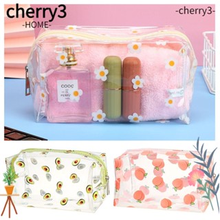 Cherry3 กระเป๋าเครื่องสําอาง แบบใส พิมพ์ลายน่ารัก สําหรับผู้หญิง