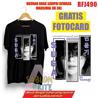  พิมพ์ลาย โฟโต้การ์ดฟรี! เสื้อยืด พิมพ์ลาย kpop Suga Yoongi RFJ490 bt