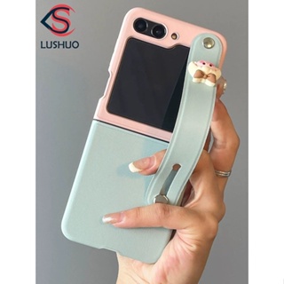 Lushuo เคสโทรศัพท์มือถือหนัง ฝาพับ พร้อมช่องใส่บัตร สายคล้องมือ สําหรับ Samsung Galaxy Z Flip 5 ZFlip5 ZFlip 5 ZFlip 5