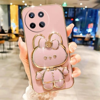 ใหม่ เคสโทรศัพท์มือถือนิ่ม ลายการ์ตูนกระต่ายน่ารัก พร้อมกระจกแต่งหน้า ขาตั้งวาง สําหรับ Realme11 NFC RealmeC51 Realme 11 Pro+ NFC C51 4G 5G 2023