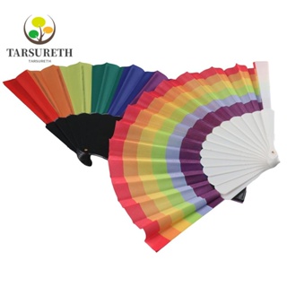 Tarsureth พัดพลาสติก แบบมือถือ สีรุ้ง พับได้ แนวนอน สีสันสดใส สําหรับเต้นรํา 12 ชิ้น