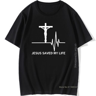 เสื้อยืดแขนสั้น ผ้าฝ้าย พิมพ์ลาย Jesus Saved My Life Savior God Religious Christian สําหรับผู้ชาย