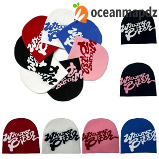 Oceanmapdz Skullies, หมวกบีนนี่ ผ้าถัก ลายตัวอักษร สีพื้น อบอุ่น สําหรับผู้หญิง และผู้ชาย