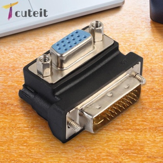 Tcuteit DVI-I 24+5 Male to VGA 15 Pin Female 90 ขา ตัวเมีย° อะแดปเตอร์แปลงมุมขวา HD