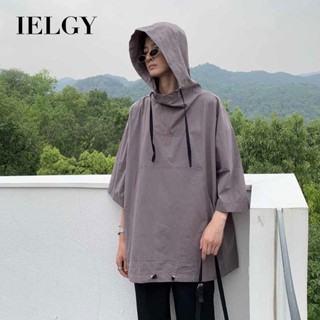 Ielgy เสื้อยืดแขนสั้น มีฮู้ด แนวสตรีท เหมาะกับฤดูร้อน สําหรับผู้ชาย