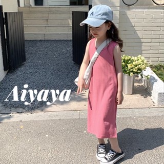 Aiyaya เสื้อผ้า เด็ก ชุดเดรสเด็กผู้หญิง แฟชั่นฤดูร้อน สไตล์เกาหลี สามสี เหมาะสำหรับเด็กผู้หญิงอายุ 2-12 ปี  (824)