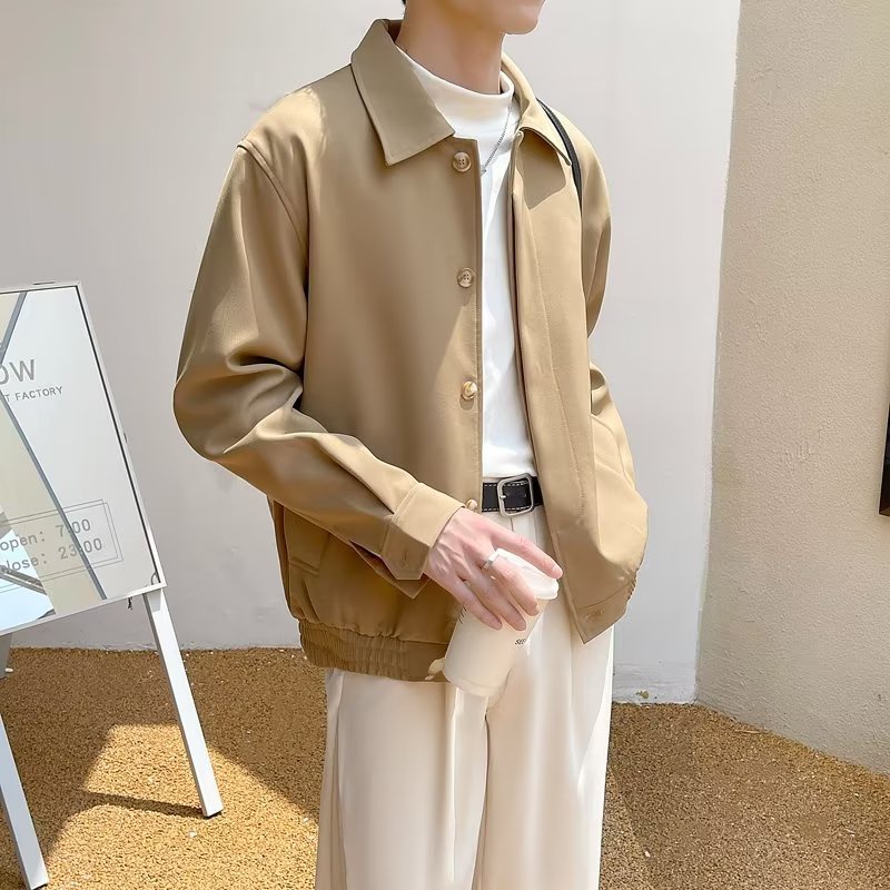 เสื้อแจ็กเก็ตลําลอง ระดับไฮเอนด์ สีกากีอ่อน แฟชั่นฤดูใบไม้ผลิ และฤดูใบไม้ร่วง สไตล์อเมริกัน สําหรับผู้ชาย