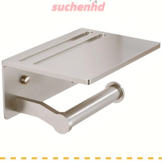 Suchenhd ที่วางกระดาษทิชชู่ในห้องน้ํา อลูมิเนียม สีเงิน พร้อมชั้นวางโทรศัพท์ ที่ใส่ม้วนกระดาษ สําหรับห้องน้ํา ห้องครัว