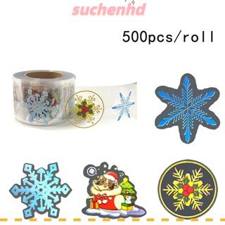 Suchenhd สติกเกอร์ ลายการ์ตูนซานตาคลอส เกล็ดหิมะ มีกาวในตัว หลากสี สําหรับตกแต่งงานแต่งงาน ปาร์ตี้คริสต์มาส 500 ชิ้น