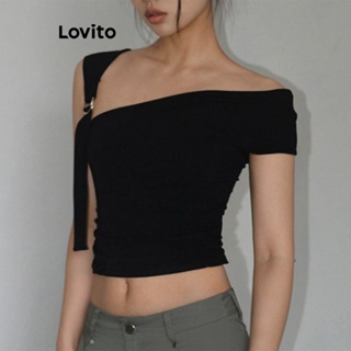 Lovito เสื้อยืดลําลอง Y2K แบบเรียบ สําหรับผู้หญิง LNA24014 (สีขาว/ดํา)