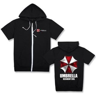 เสื้อคาร์ดิแกน มีฮู้ด ผ้าฟลีซ แต่งซิป ลาย Resident Evil Umbrella แฟชั่นสําหรับผู้ชาย