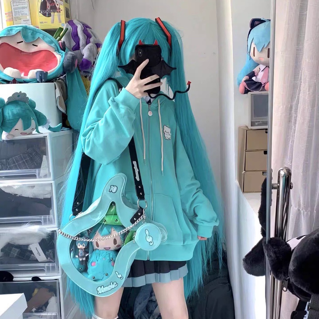 Miku Hoodie เสื้อแจ็กเก็ตคาร์ดิแกน มีฮู้ด ลาย Hatsune Miku น่ารัก