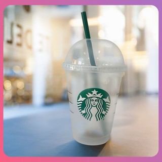 Creative Starbucks แก้วฟางใสพร้อมหลอดสีเขียวเหมาะสำหรับเด็ก 473ml 16oz [COD]