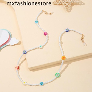 Mxfashione สายโซ่คล้องแว่นตา ประดับลูกปัดคริสตัล ป้องกันการสูญหาย สีแคนดี้ สําหรับผู้หญิง