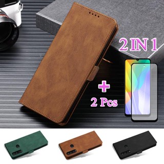 2 IN 1 เคสหนัง ฝาพับ พร้อมฟิล์มกันรอยหน้าจอ เซรามิค ทรงโค้ง สําหรับ Huawei Y6P