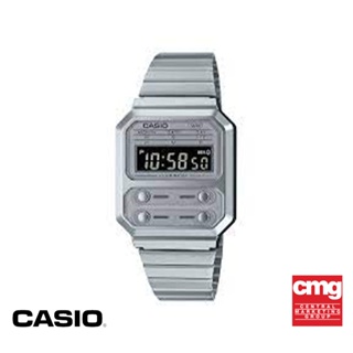 CASIO นาฬิกาข้อมือ CASIO รุ่น A100WE-7BDF วัสดุสเตนเลสสตีล สีเงิน