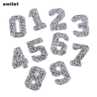 Smile แผ่นแพทช์คริสตัล พลอยเทียม รูปตัวเลข 0-9 ขนาด 2.3 นิ้ว สีเงิน สําหรับเย็บติดเสื้อผ้า DIY 20 ชิ้น