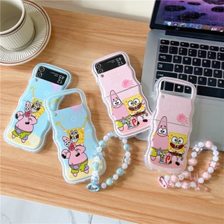 ใหม่ เคสโทรศัพท์มือถือ กันกระแทก ลายการ์ตูน spongeBob SquarePants pie big star พร้อมสายโซ่คล้อง สําหรับ Samsung Z flip 5 4 3 5G