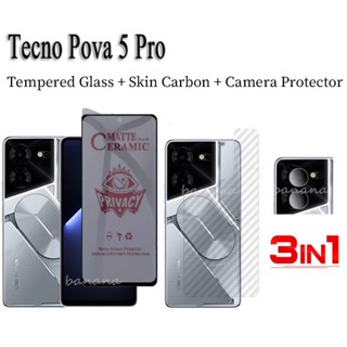 (3 In 1)Tecno Pova 5 Pro Pova5 Pro กระจกนิรภัย ป้องกันการแอบมอง + ฟิล์มป้องกันเลนส์ + ฟิล์มด้านหลัง