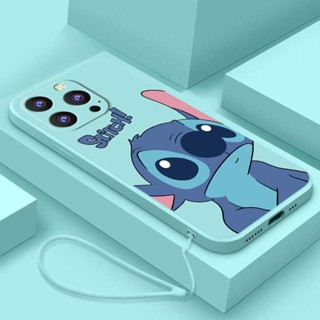 เคสโทรศัพท์มือถือ ยางซิลิโคน ลายมอนสเตอร์ Stitch พร้อมสายคล้อง สําหรับ iPhone 15 Pro Max 15 Plus