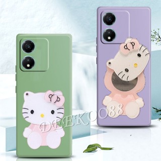 เคสโทรศัพท์มือถือ ซิลิโคนนิ่ม TPU ลายการ์ตูนแมวน่ารัก พร้อมกระจกแต่งหน้า สีชมพู สําหรับ Honor X6a X5 Plus 90 Lite Pro 5G 4G X5+ HonorX6a