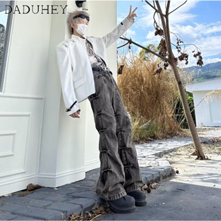 DaDuHey🔥 American High Street Ins Fashionable Handsome Casual Jeans Mens 2023 New High Waist Loose Straight Street Hip-Hop Overalls