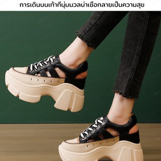 【สต็อกพร้อม】Thick-soled height increasing all-match hollow casual shoes for women