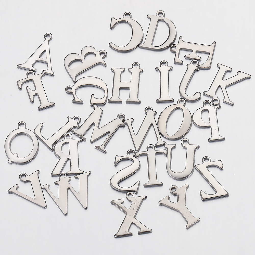 จี้ตัวอักษร A-Z สแตนเลสสตีลสีเหล็ก แบบ DIY สำหรับทำเครื่องประดับ สร้อยคอ