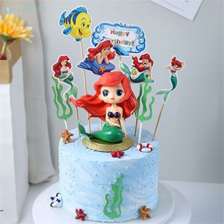 Disney Little Mermaid Ariel เครื่องประดับวันเกิดเค้กเครื่องประดับตกแต่งกระดาษเค้กตกแต่งของขวัญสาวเค้ก Shop Supplies TH