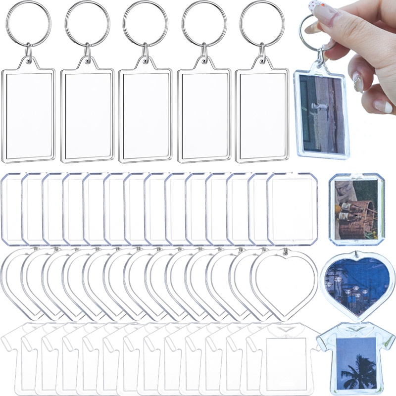 พวงกุญแจอะคริลิคเปล่า / พวงกุญแจกรอบรูปแยกรูป แบบใส DIY / พวงกุญแจแยก DIY สร้างสรรค์ส่วนบุคคล / พวงกุญแจกรอบรูป แบบใส