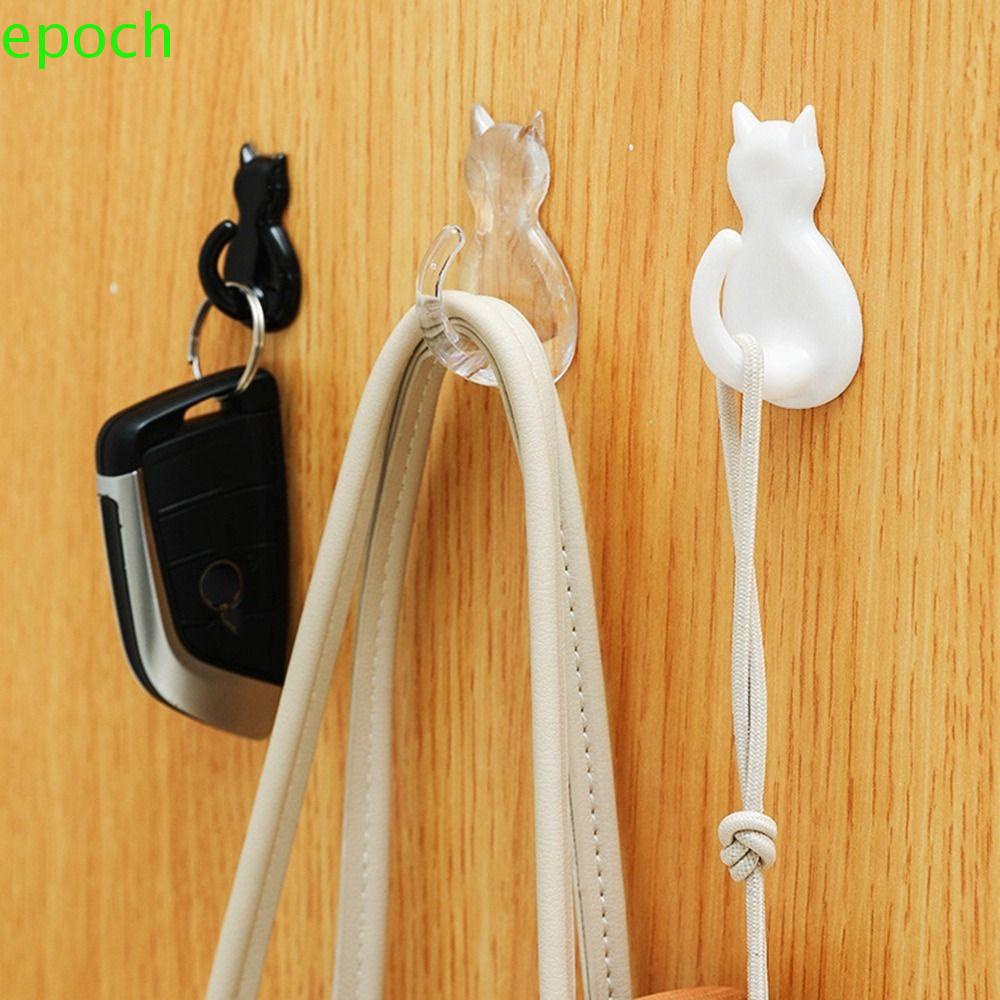 Epoch ตะขอพลาสติก รูปแมว มีกาวในตัว แข็งแรง กันน้ํา สําหรับแขวนพวงกุญแจ ผ้าขนหนู 2 ชิ้น